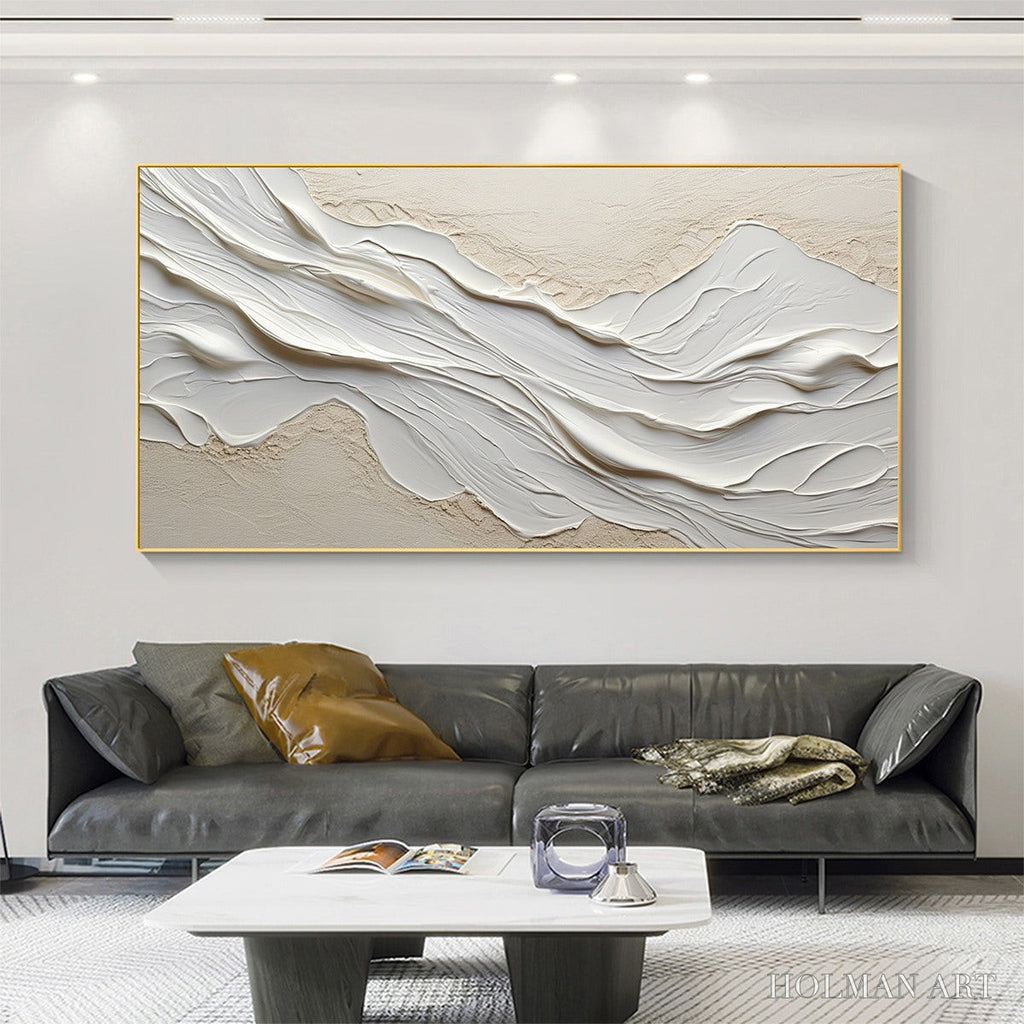 HOLMAN ART White Sands – Textured Abstract Oil Painting in White - image 2