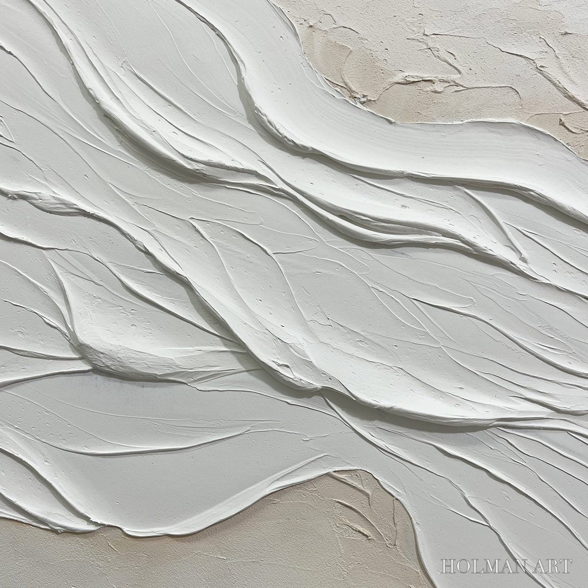 HOLMAN ART White Sands – Textured Abstract Oil Painting in White - image 3