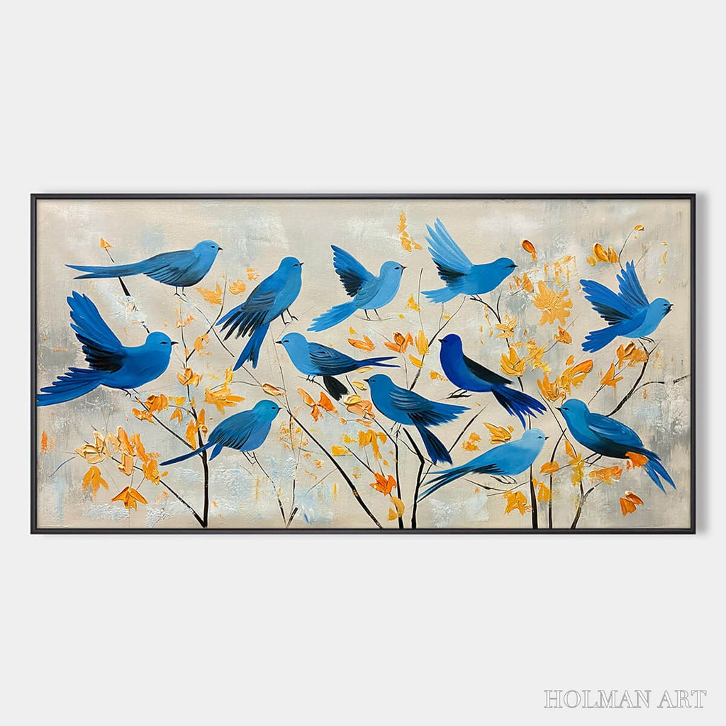 HOLMAN ART Azure Flight – Blue Birds Painting Minimalist Nature - image 1