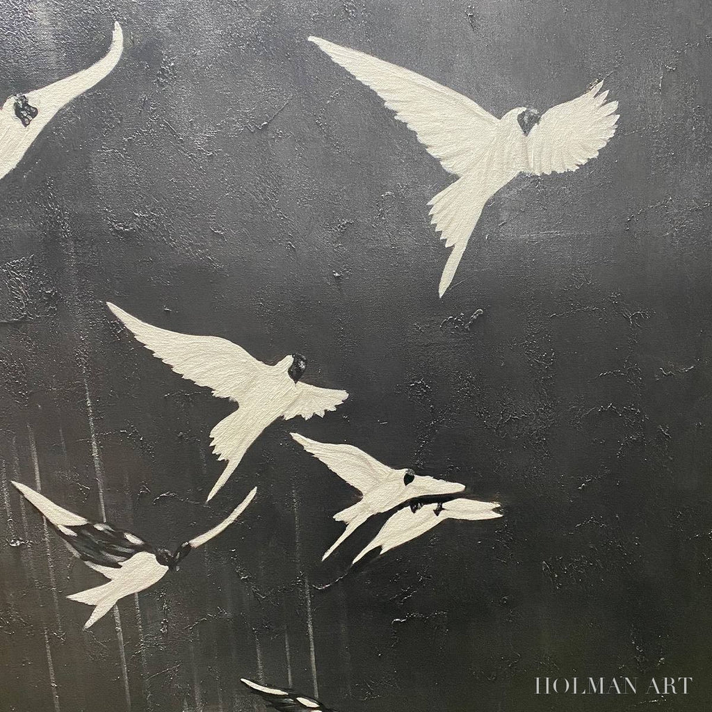 HOLMAN ART Flight of Dreams – Minimalist Birds on Black Oil Painting - image 3