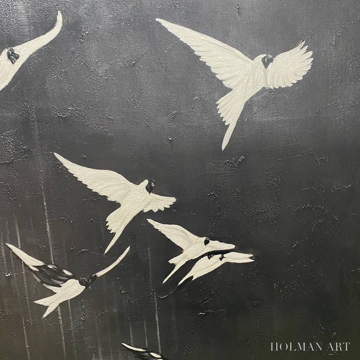 HOLMAN ART Flight of Dreams – Minimalist Birds on Black Oil Painting - image 3