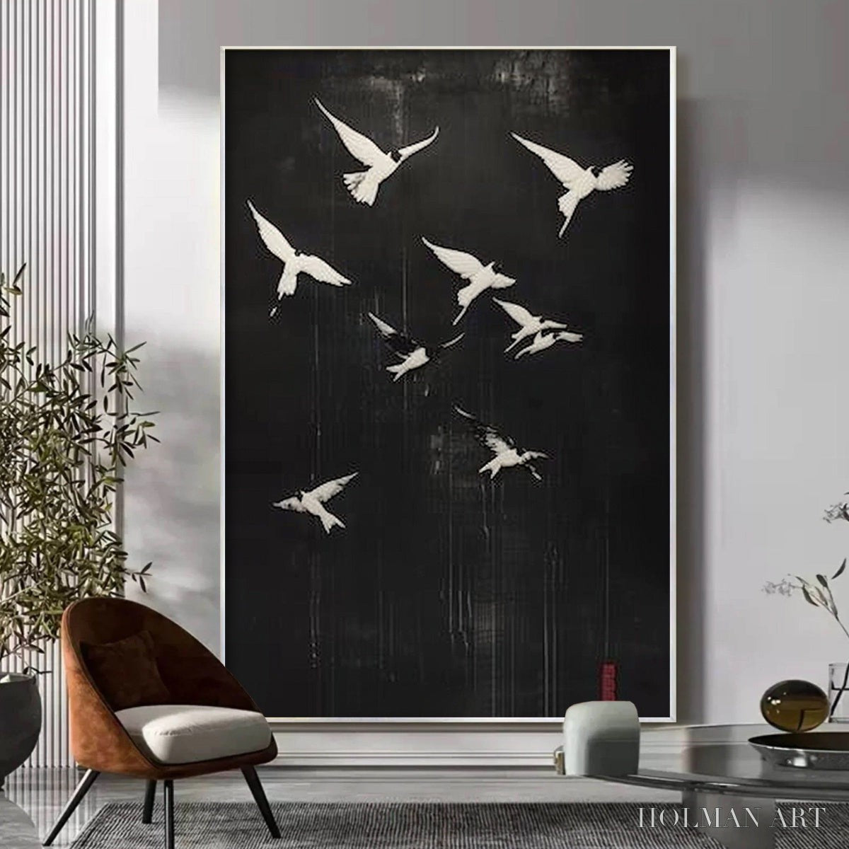 HOLMAN ART Flight of Dreams – Minimalist Birds on Black Oil Painting - image 4