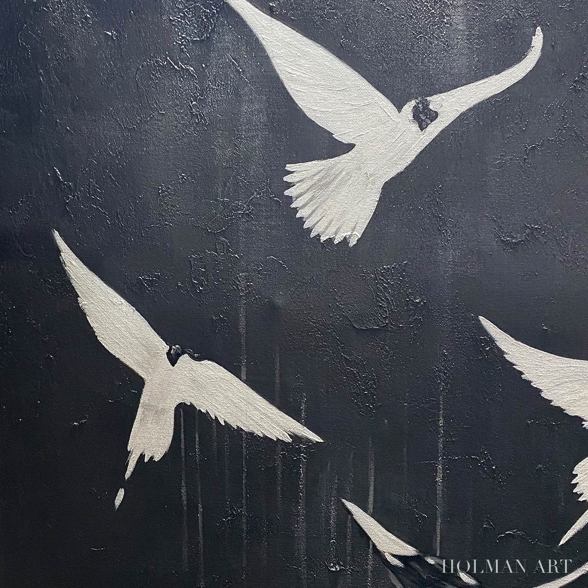 HOLMAN ART Flight of Dreams – Minimalist Birds on Black Oil Painting - image 5