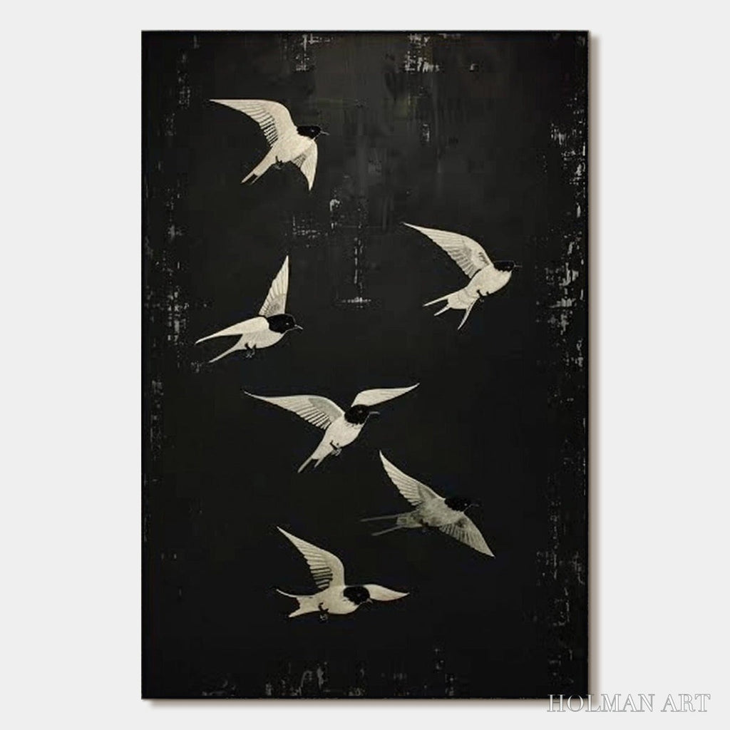 HOLMAN ART Flight – Minimalist Birds in Flight Oil Painting - image 1