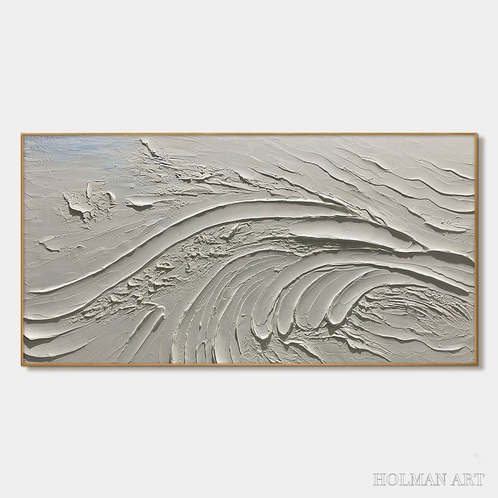 HOLMAN ART Serene Ridges – Textured Minimalist White Oil Painting - image 1