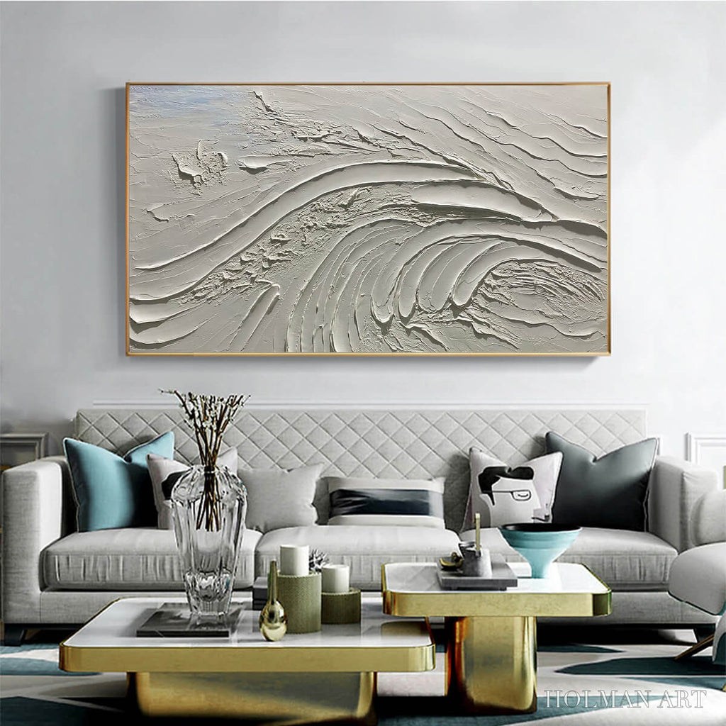 HOLMAN ART Serene Ridges – Textured Minimalist White Oil Painting - image 2