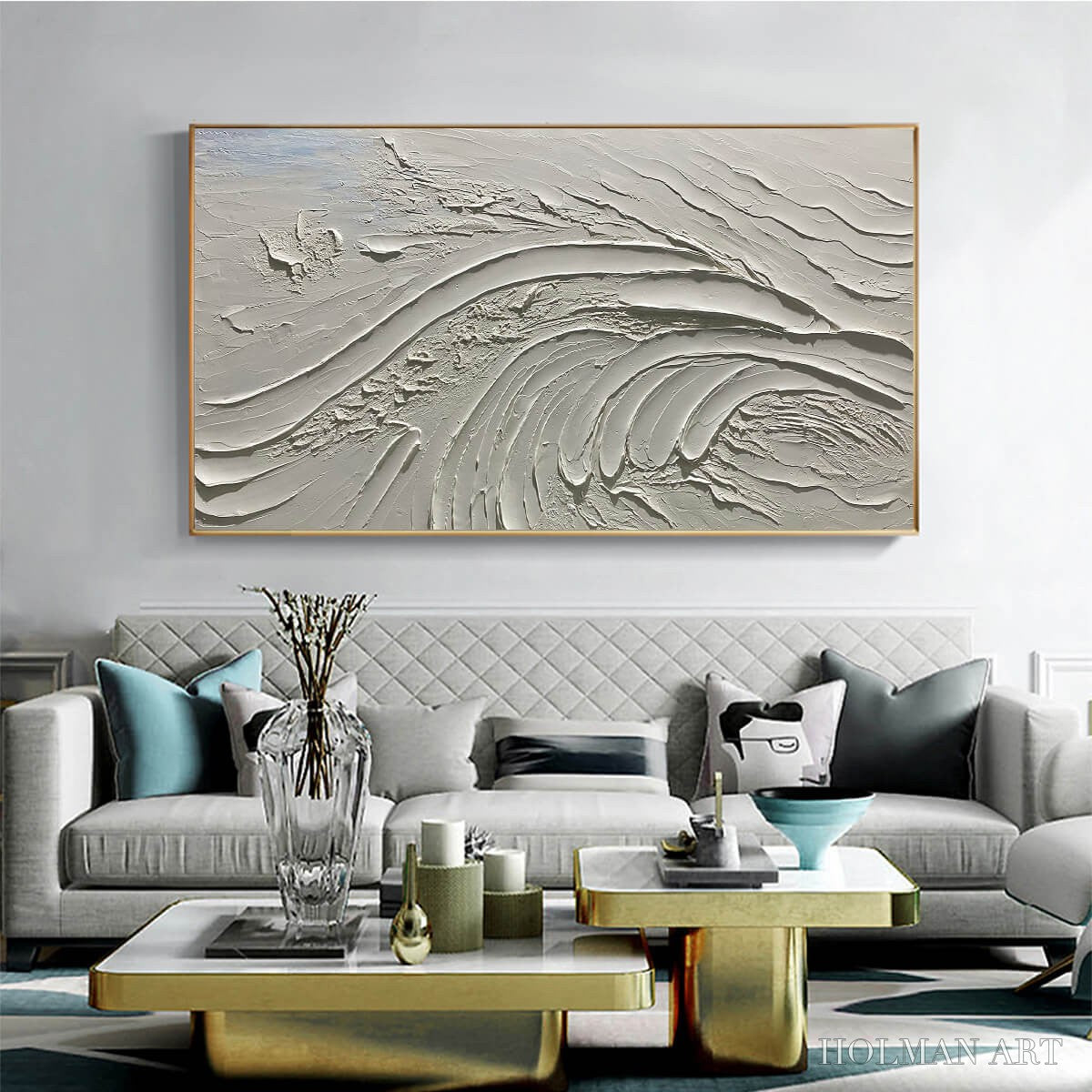 HOLMAN ART Serene Ridges – Textured Minimalist White Oil Painting - image 2