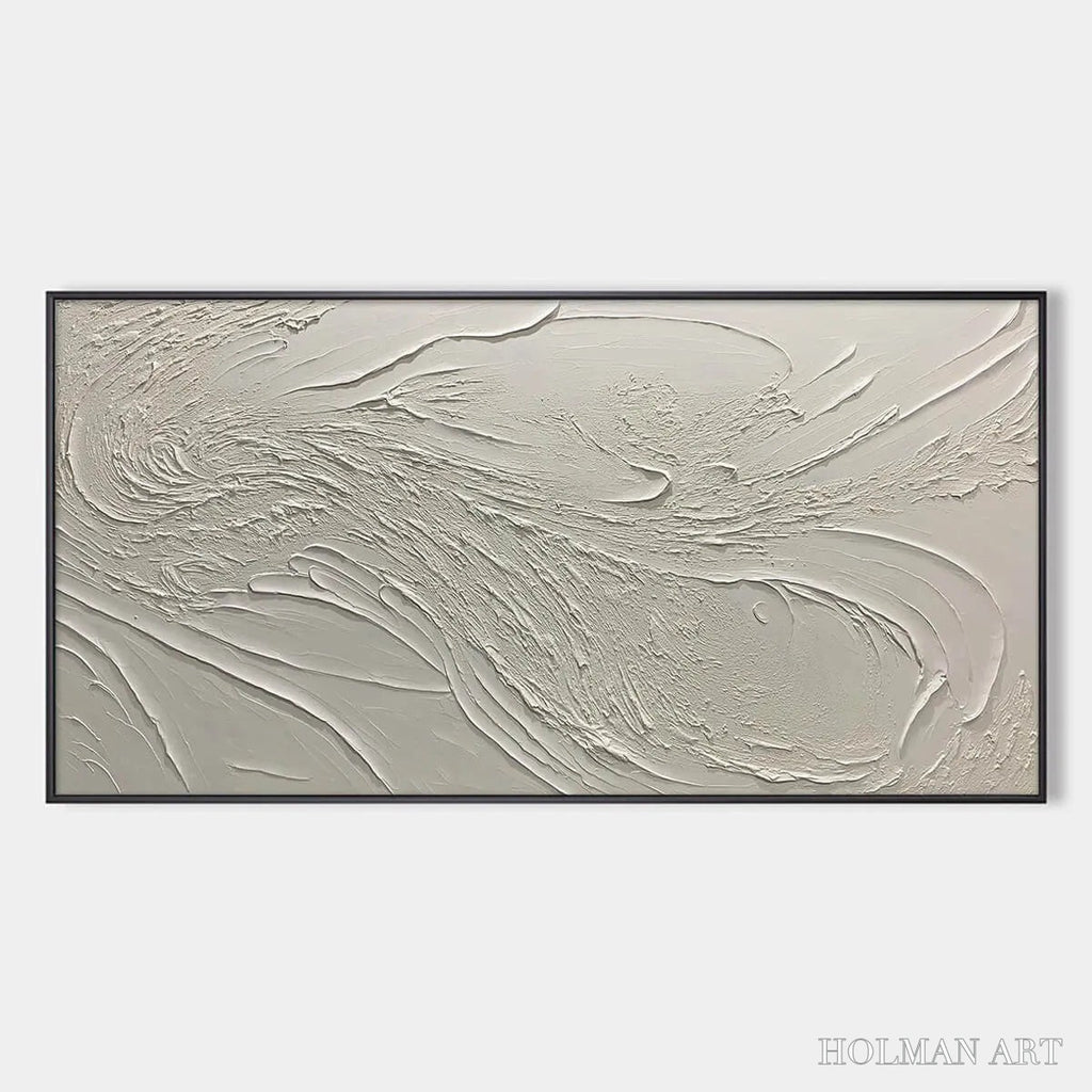 HOLMAN ART Whispering Winds – White Beige Textured Abstract Oil Painting - image 1