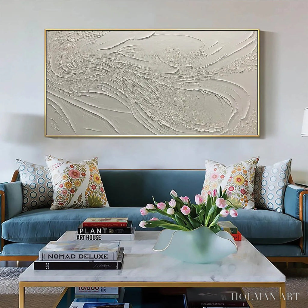 HOLMAN ART Whispering Winds – White Beige Textured Abstract Oil Painting - image 2