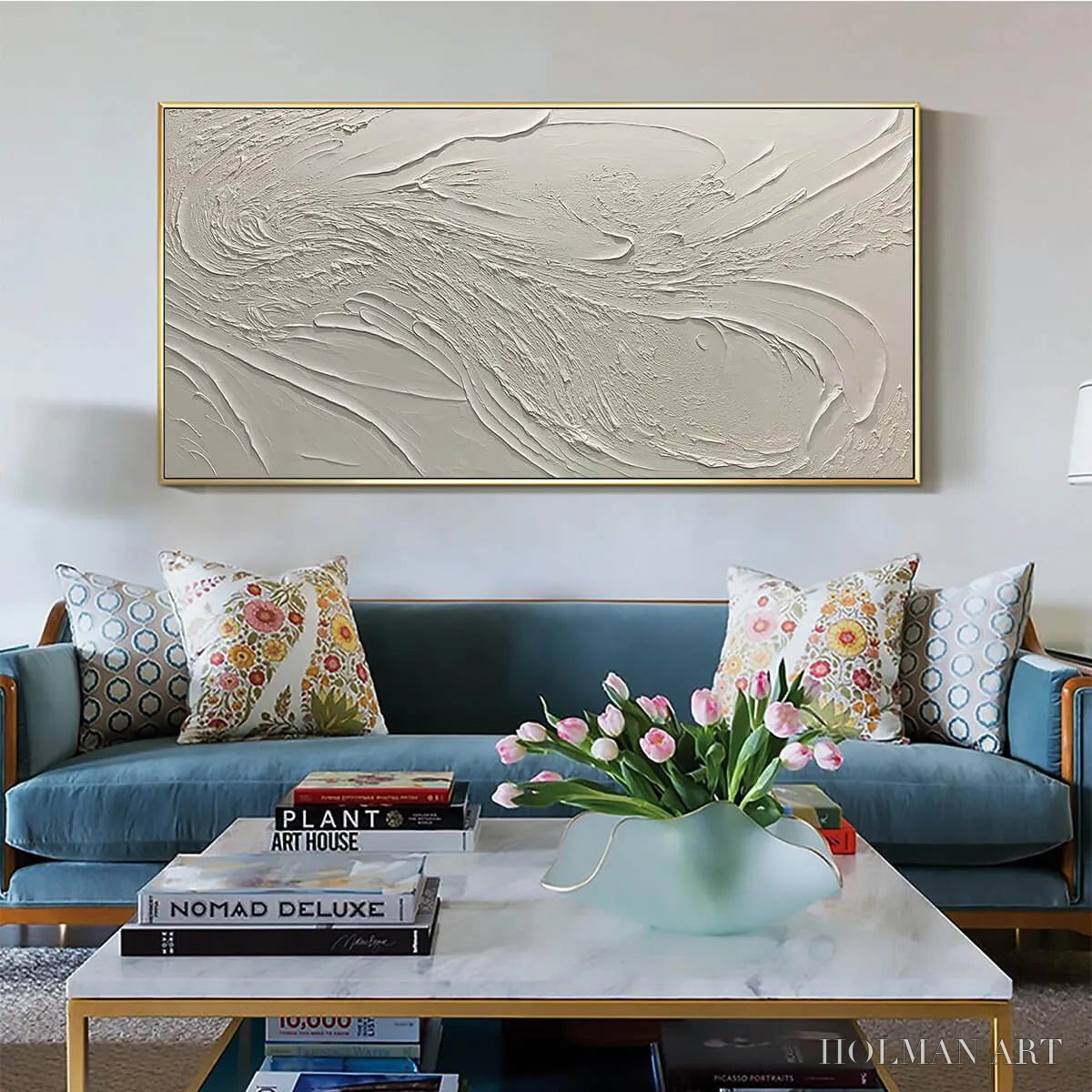 HOLMAN ART Whispering Winds – White Beige Textured Abstract Oil Painting - image 2