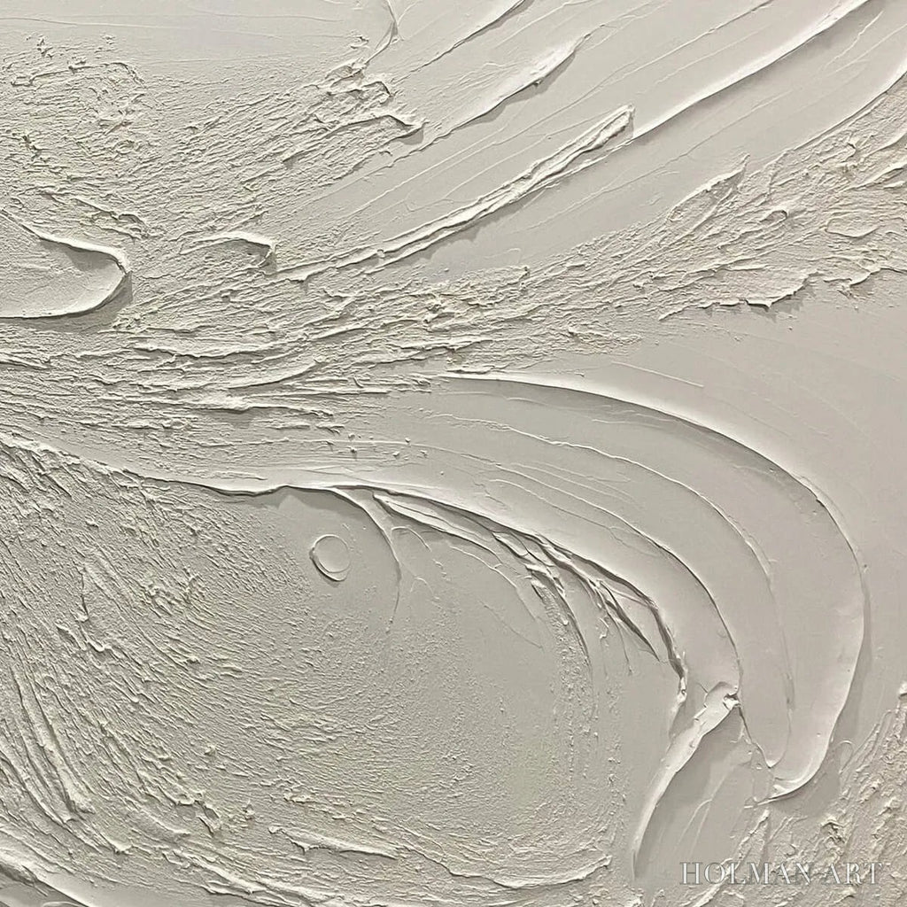 HOLMAN ART Whispering Winds – White Beige Textured Abstract Oil Painting - image 3