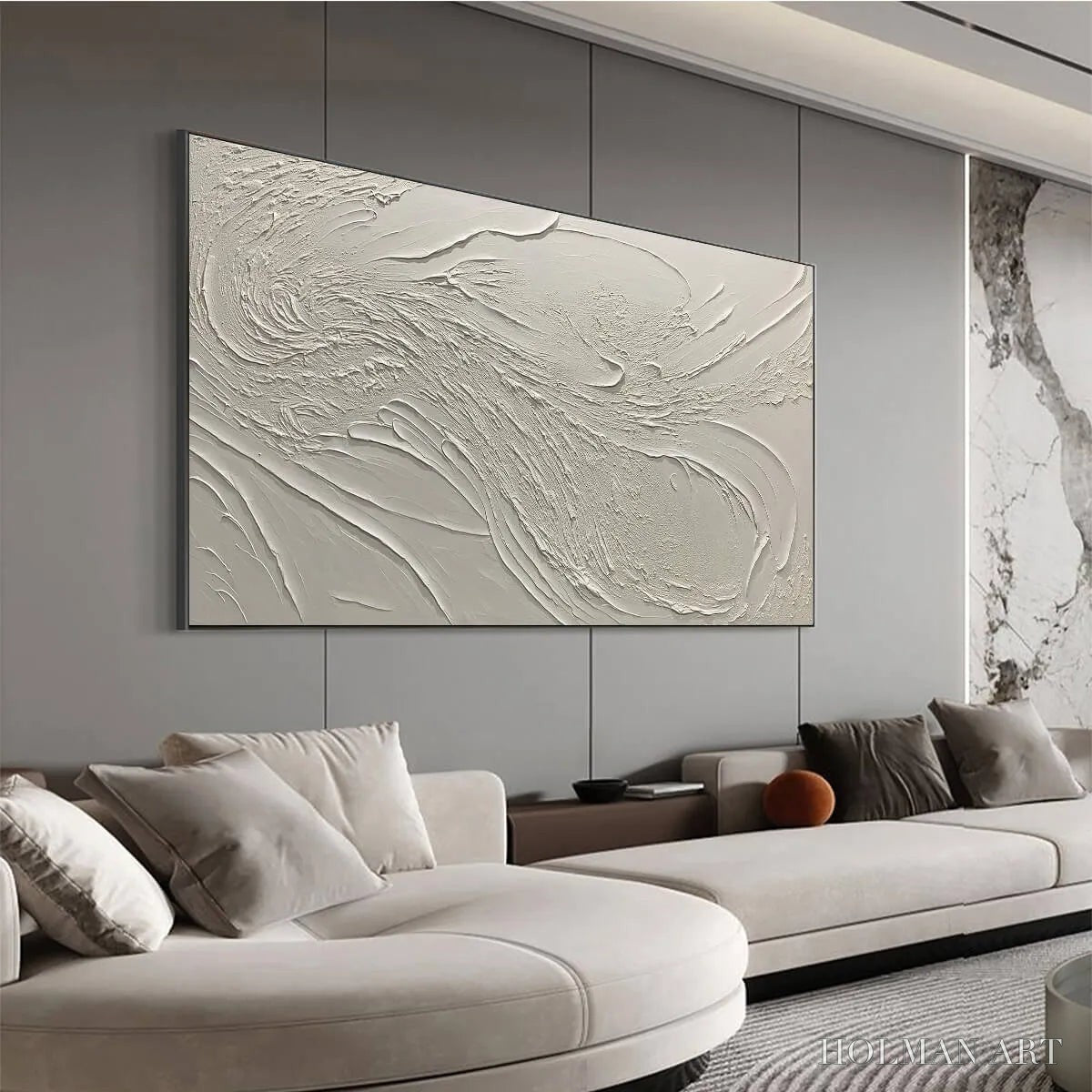 HOLMAN ART Whispering Winds – White Beige Textured Abstract Oil Painting - image 4