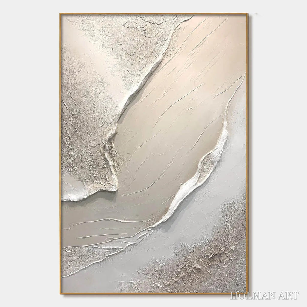 HOLMAN ART Serene Pathways – Minimalist Beige Textured Impasto Oil Painting - image 1