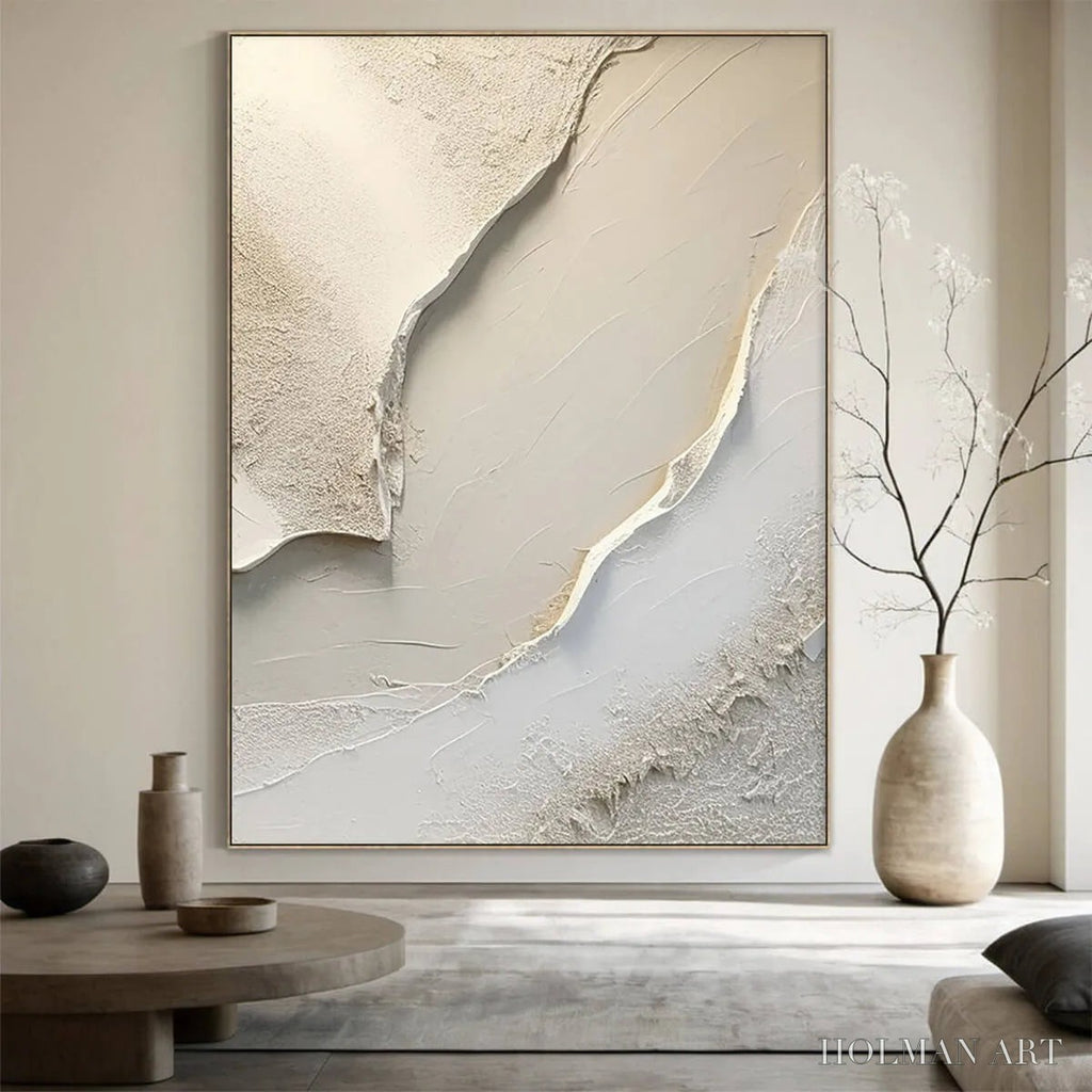 HOLMAN ART Serene Pathways – Minimalist Beige Textured Impasto Oil Painting - image 2