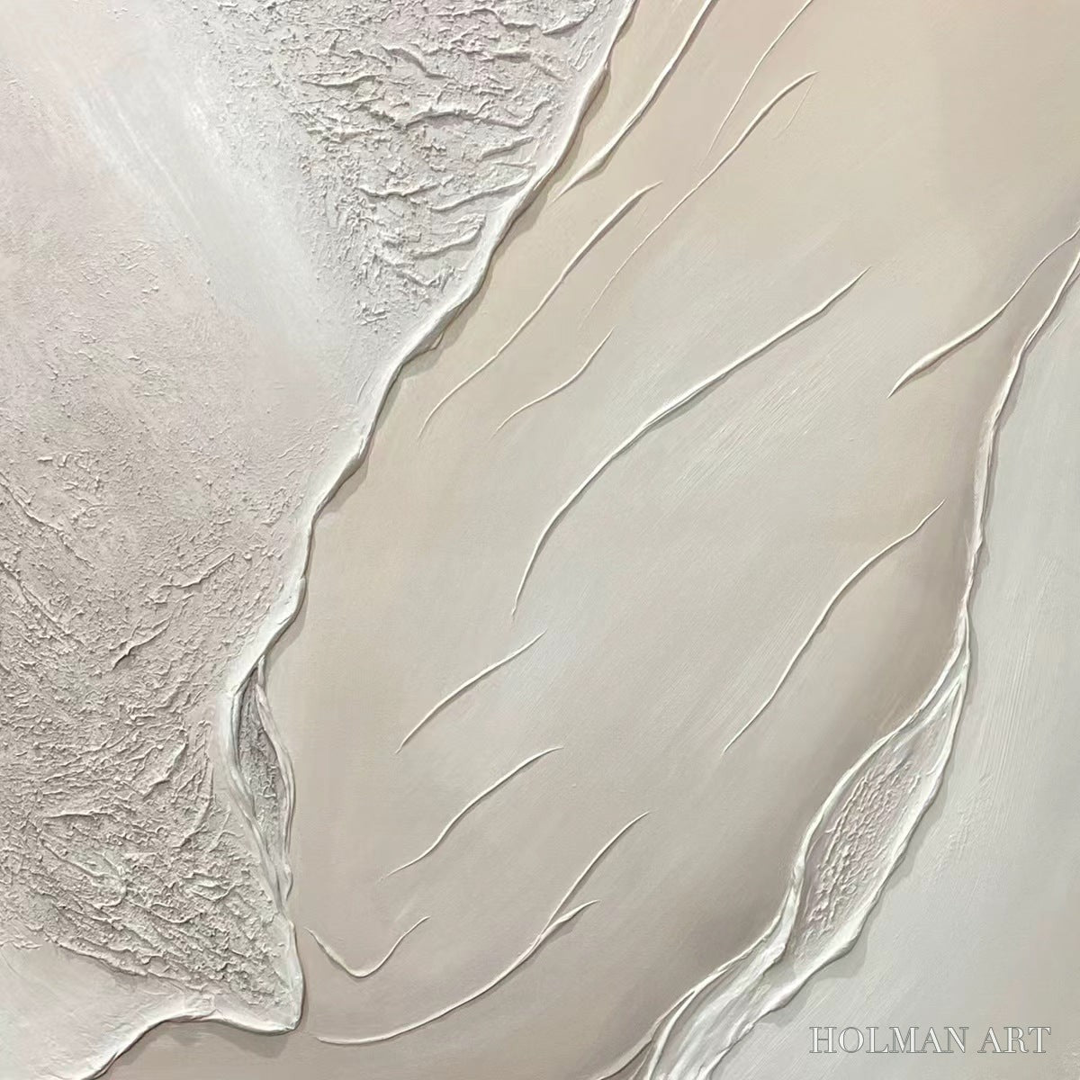 HOLMAN ART Serene Pathways – Minimalist Beige Textured Impasto Oil Painting - image 3