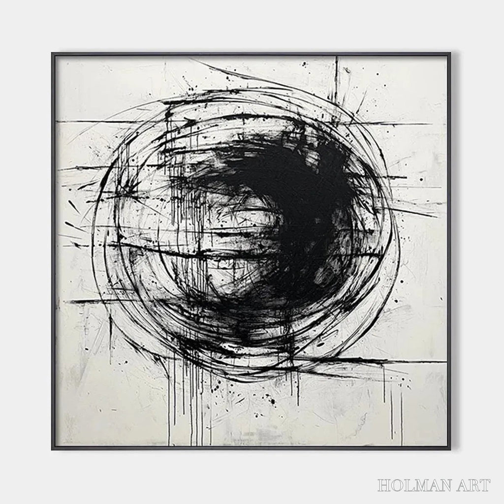 HOLMAN ART Ink Vortex – Minimalist Black and White Abstract Oil Painting - image 1