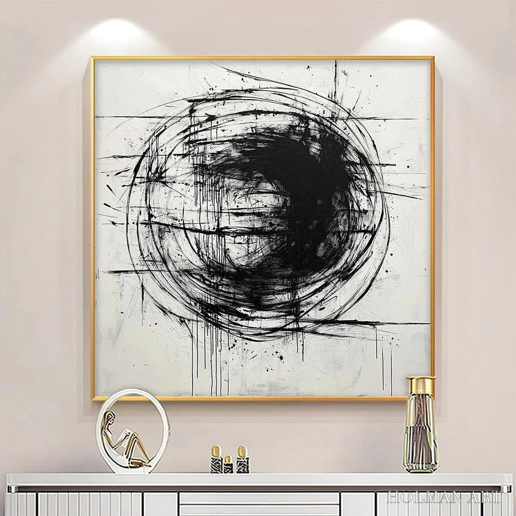 HOLMAN ART Ink Vortex – Minimalist Black and White Abstract Oil Painting - image 2