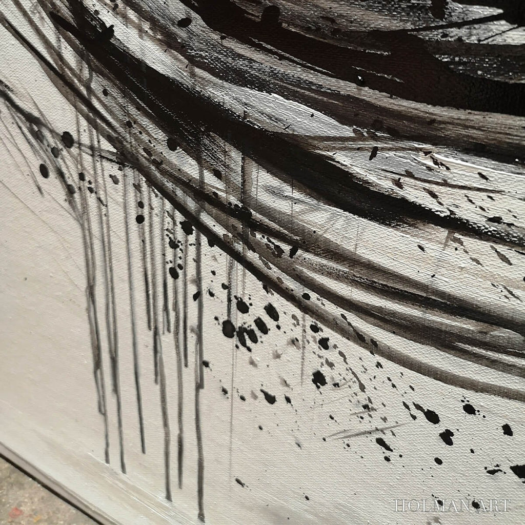 HOLMAN ART Ink Vortex – Minimalist Black and White Abstract Oil Painting - image 3