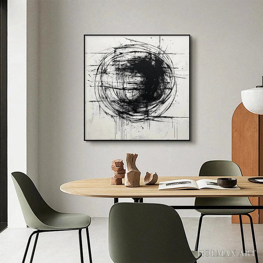 HOLMAN ART Ink Vortex – Minimalist Black and White Abstract Oil Painting - image 4