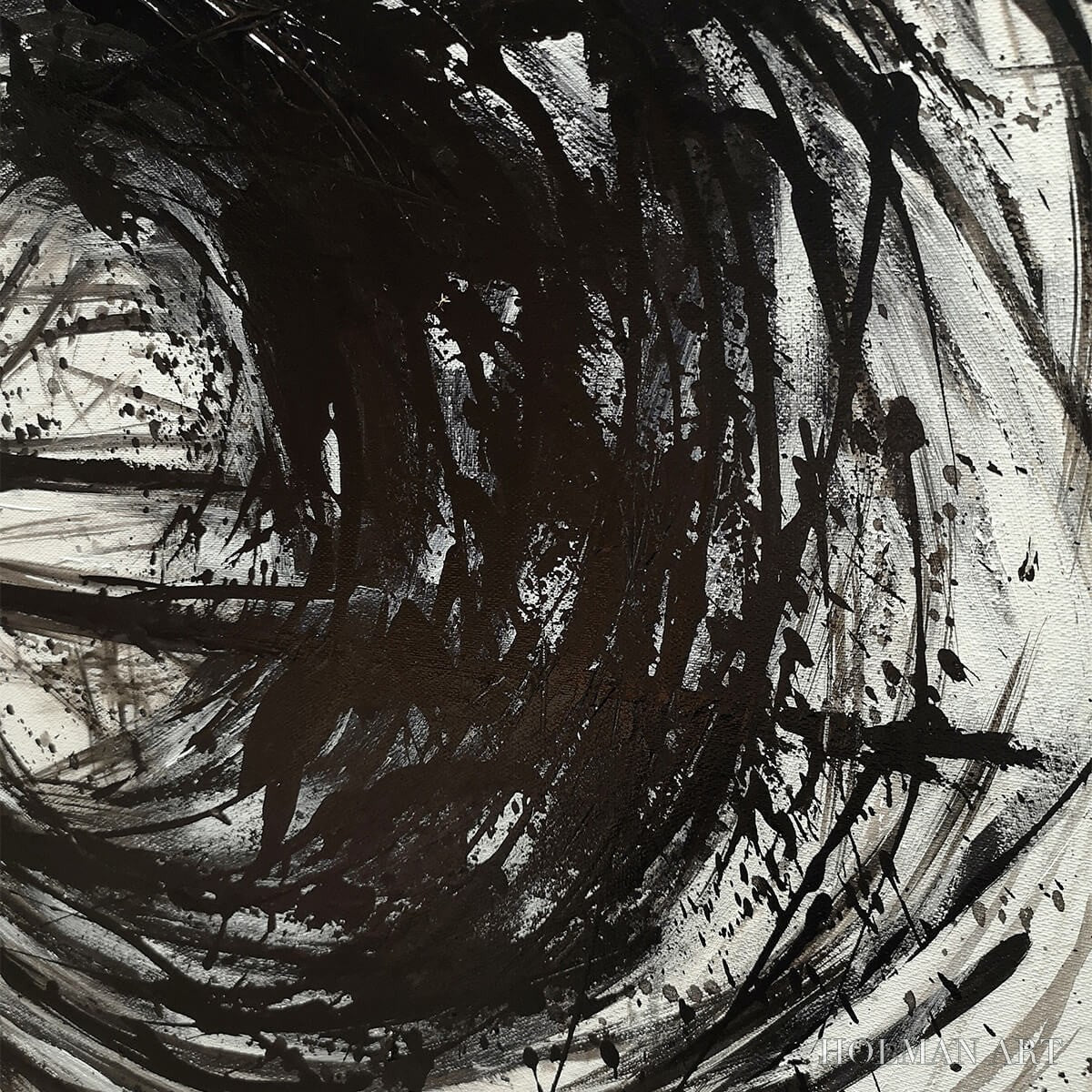 HOLMAN ART Ink Vortex – Minimalist Black and White Abstract Oil Painting - image 5