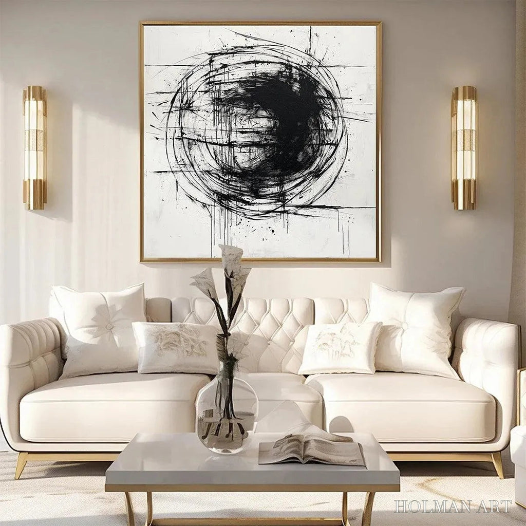 HOLMAN ART Ink Vortex – Minimalist Black and White Abstract Oil Painting - image 6