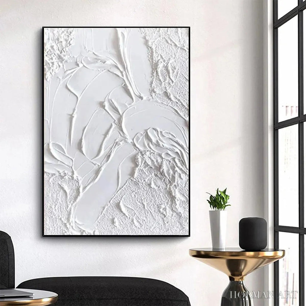 HOLMAN ART White Texture – Textured Abstract Painting, White , Vertical Canvas, Minimalist Decor - image 2