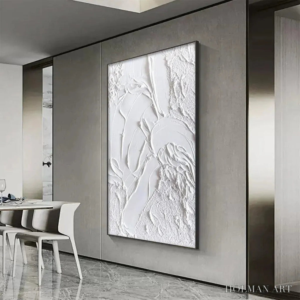 HOLMAN ART White Texture – Textured Abstract Painting, White , Vertical Canvas, Minimalist Decor - image 4