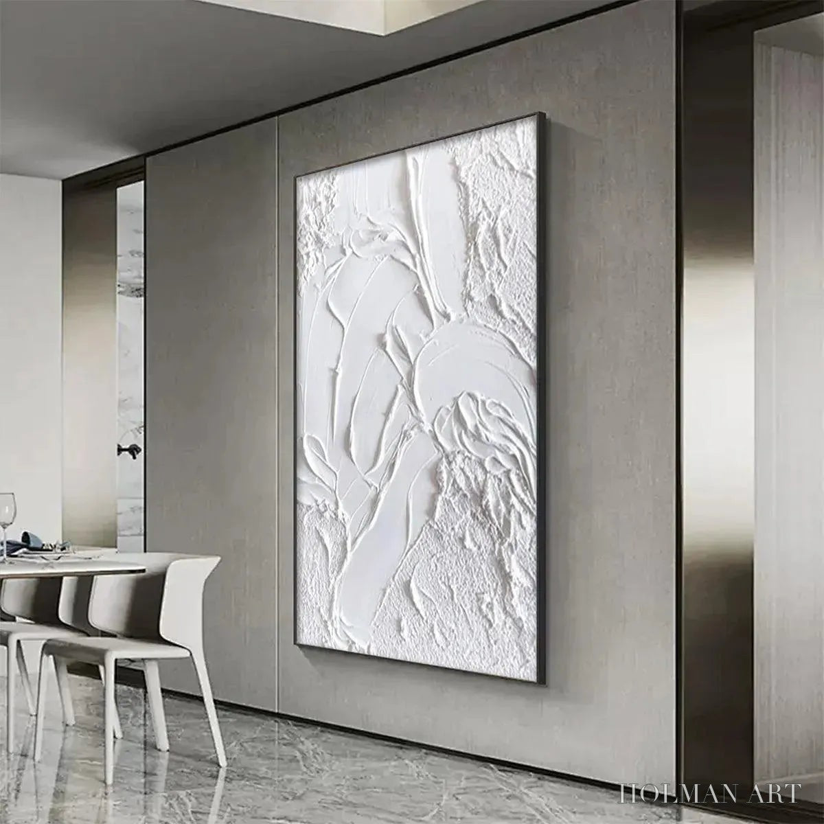 HOLMAN ART White Texture – Textured Abstract Painting, White , Vertical Canvas, Minimalist Decor - image 4
