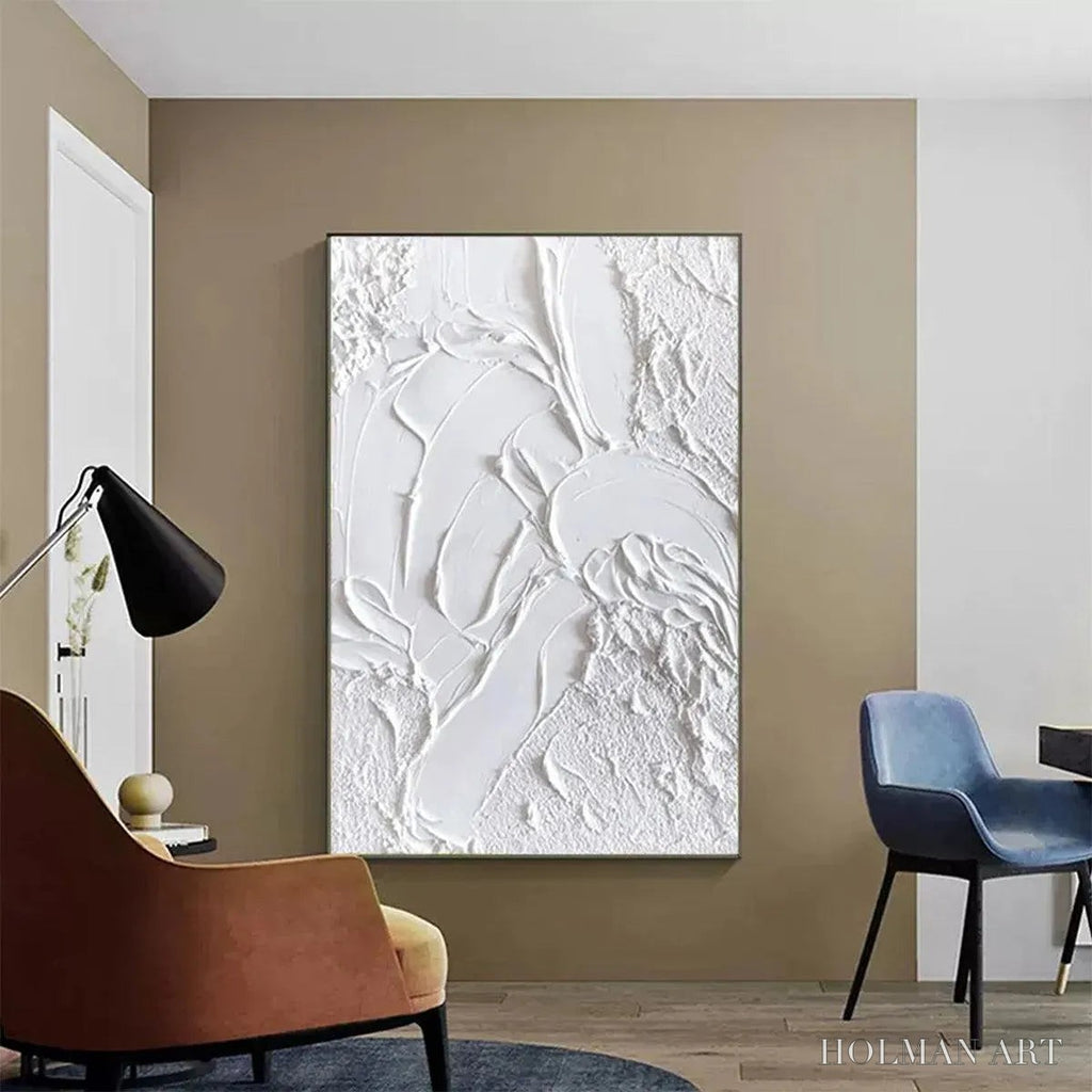 HOLMAN ART White Texture – Textured Abstract Painting, White , Vertical Canvas, Minimalist Decor - image 5