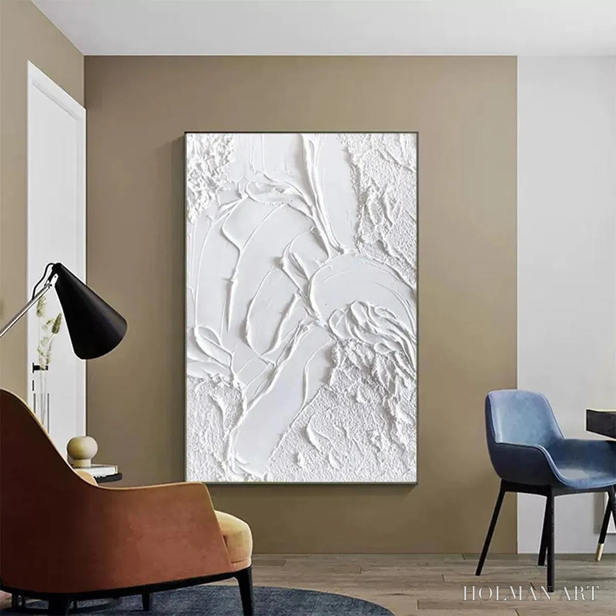 HOLMAN ART White Texture – Textured Abstract Painting, White , Vertical Canvas, Minimalist Decor - image 5
