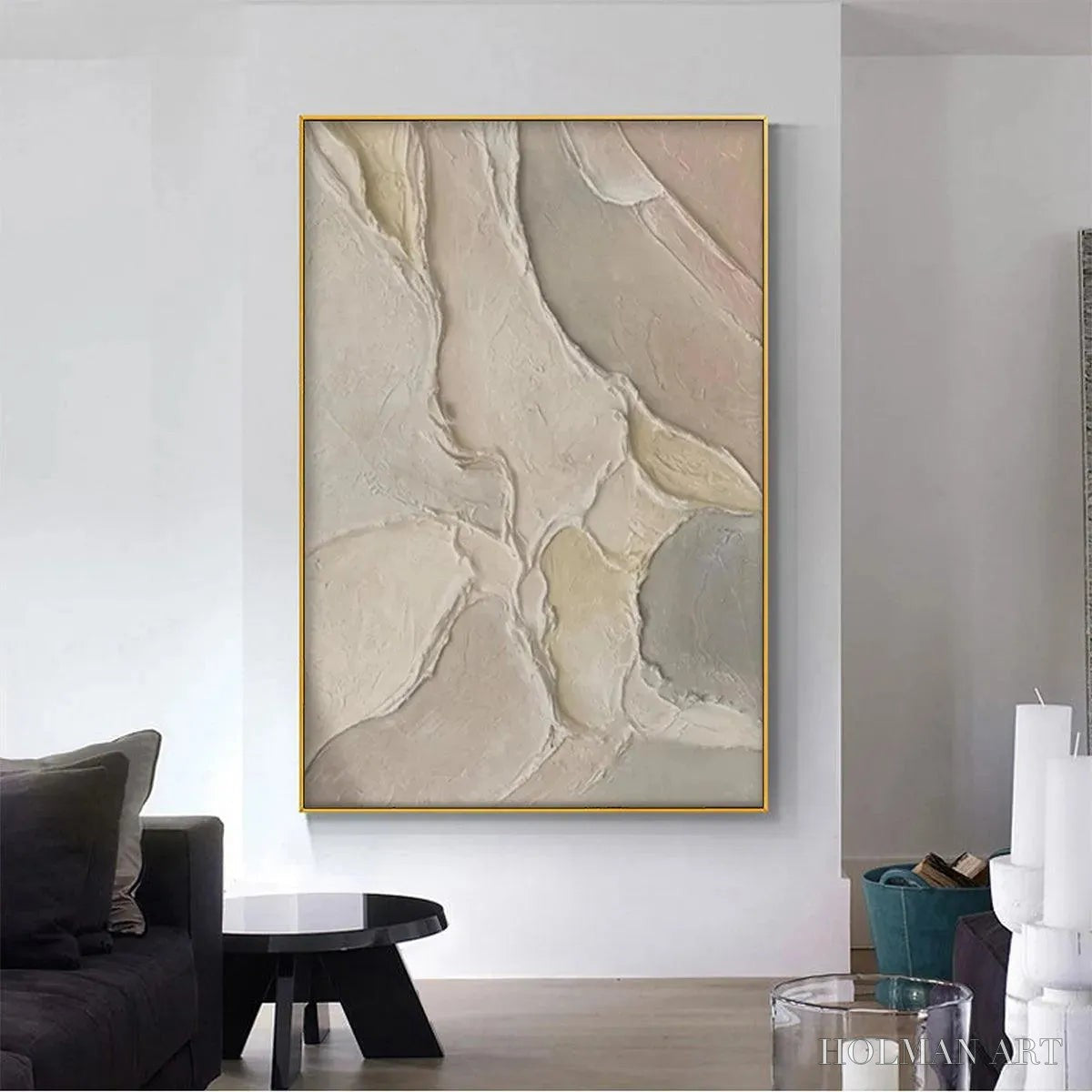 HOLMAN ART Serene Textures – Textured Abstract Painting, Neutral Beige , Vertical Canvas, Minimalist Decor - image 2