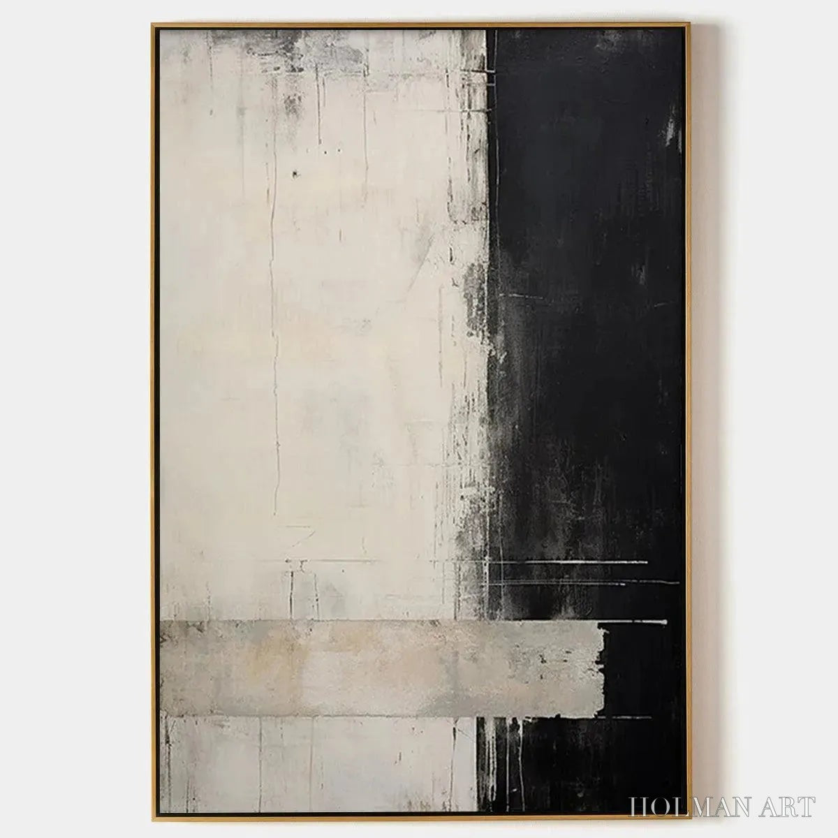 HOLMAN ART Monochrome Minimalism – Abstract Painting, Black and White , Textured Canvas, Vertical - image 1