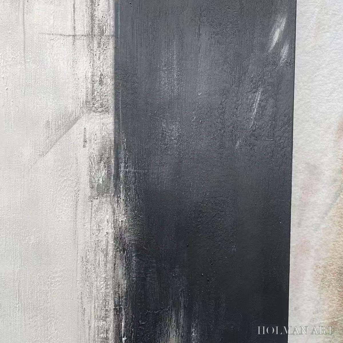 HOLMAN ART Monochrome Minimalism – Abstract Painting, Black and White , Textured Canvas, Vertical - image 3