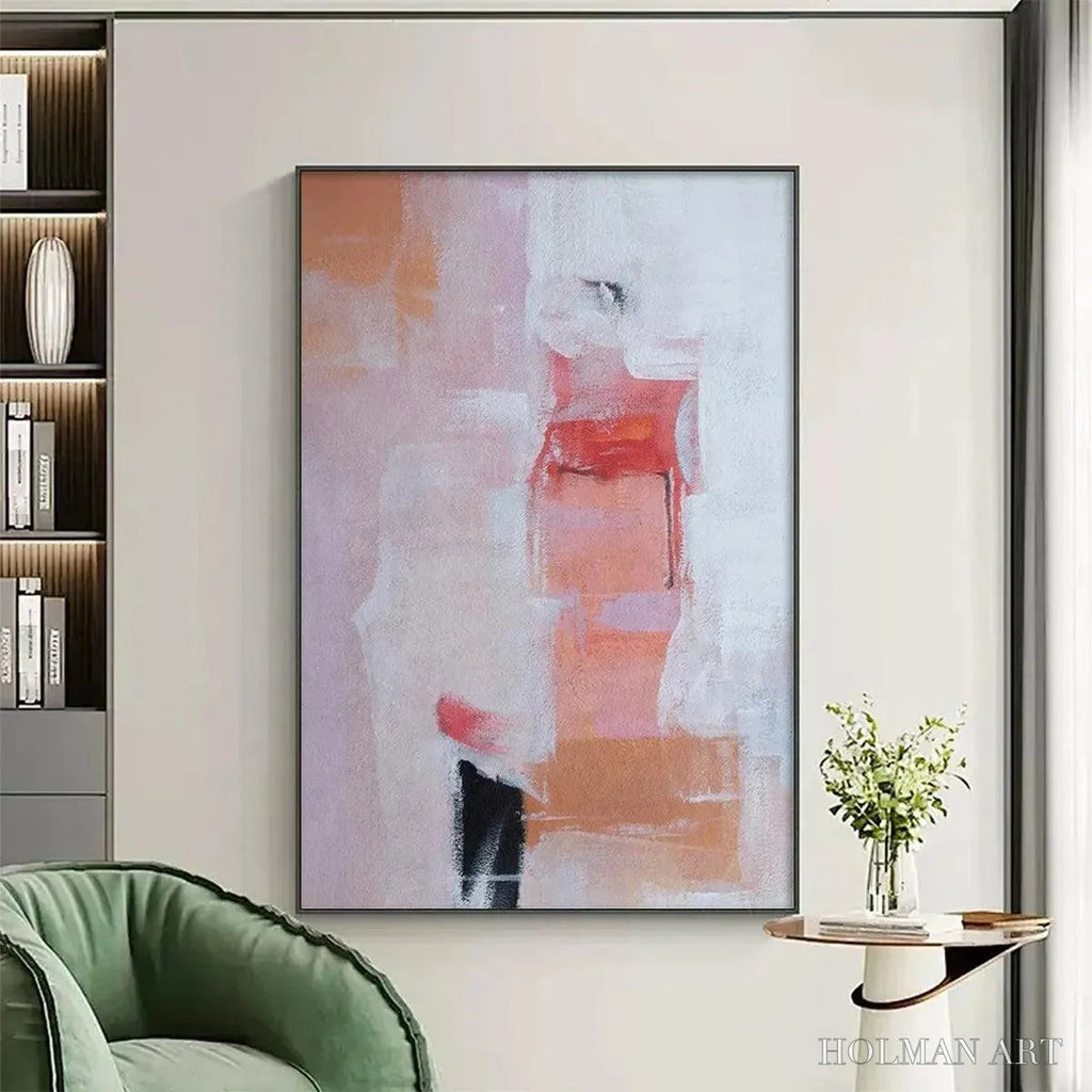 HOLMAN ART Blushing Dawn – Pink Abstract Painting, Textured , Vertical Canvas, Minimalist Decor - image 2