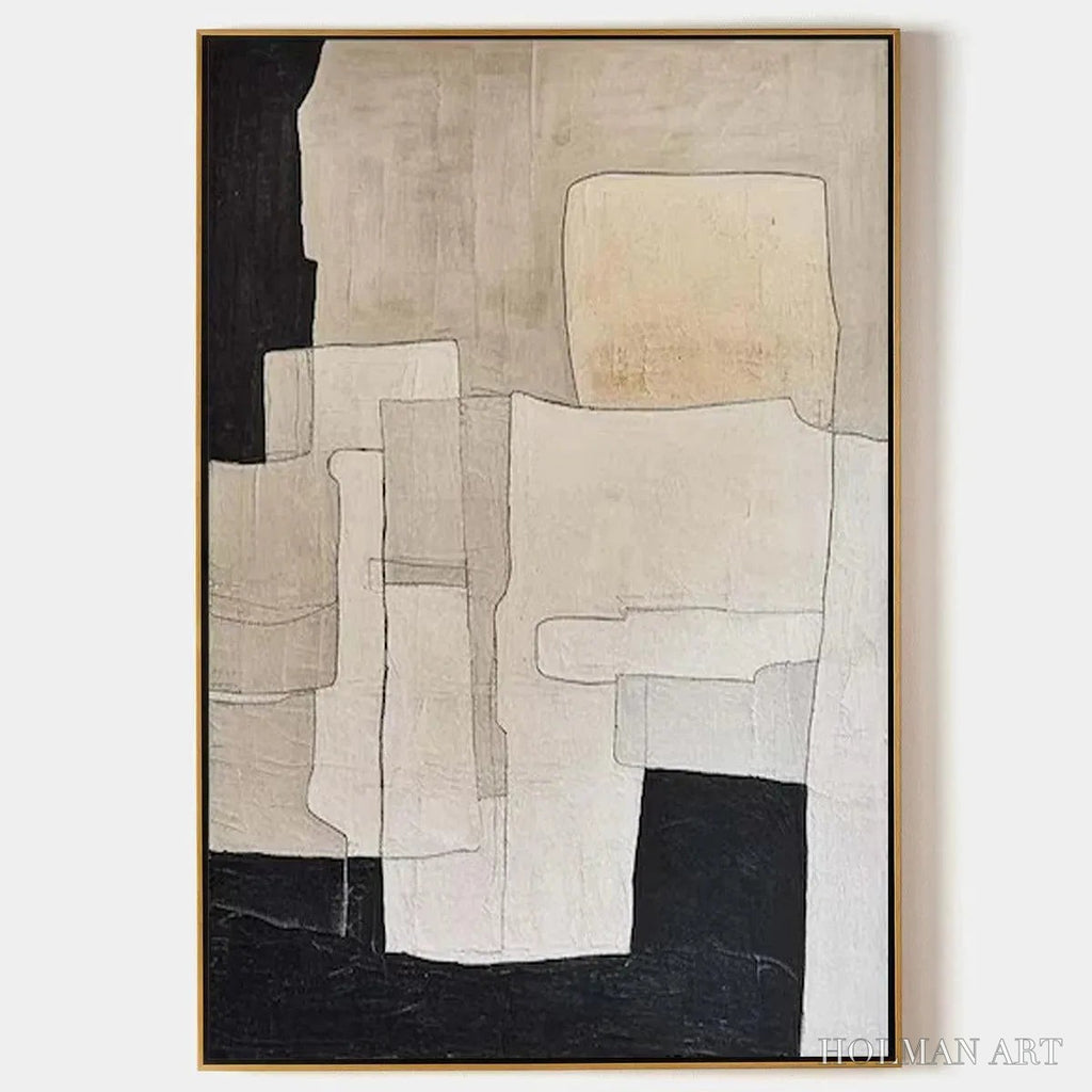 HOLMAN ART Neutral Abstract – Minimalist Abstract Painting in Beige and Black - image 1
