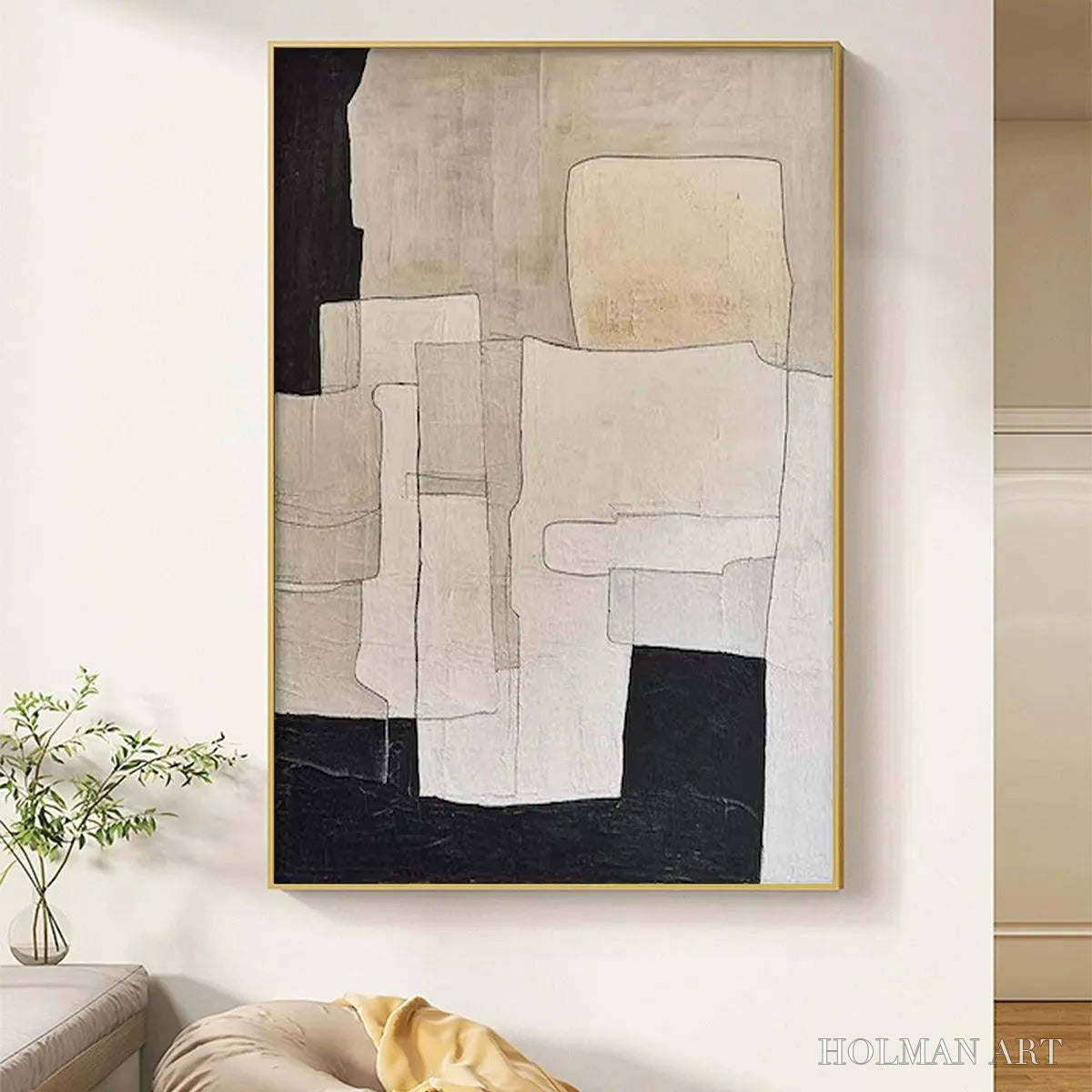 HOLMAN ART Neutral Abstract – Minimalist Abstract Painting in Beige and Black - image 2