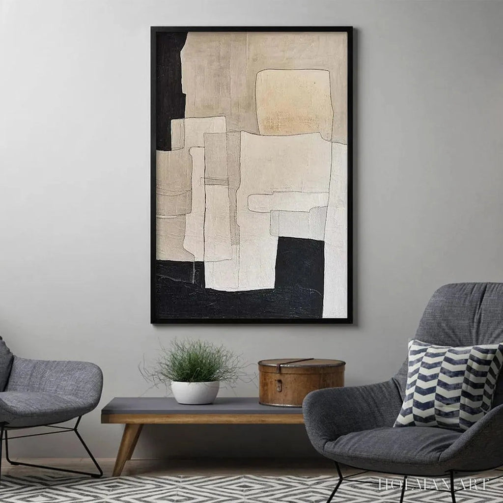 HOLMAN ART Neutral Abstract – Minimalist Abstract Painting in Beige and Black - image 4