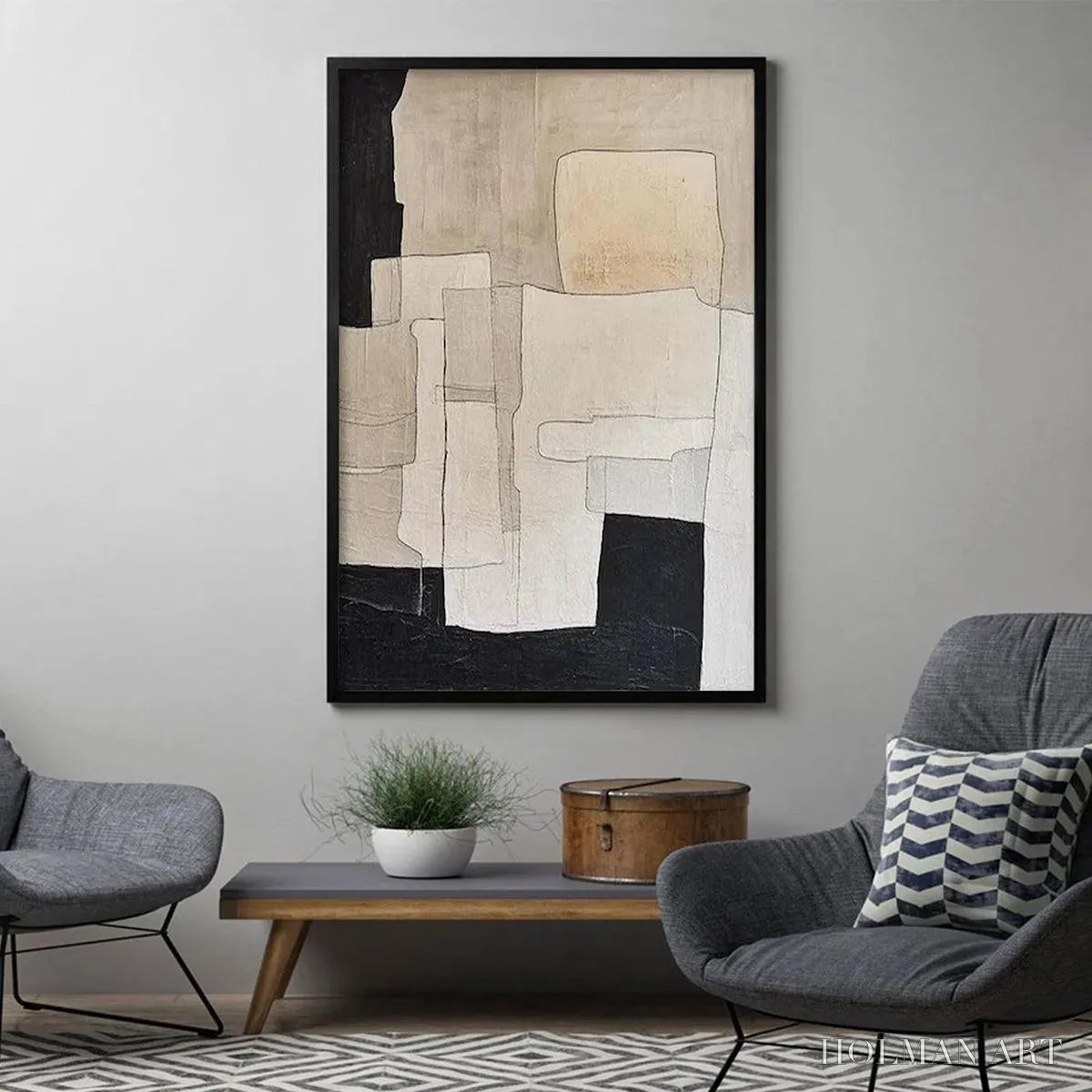 HOLMAN ART Neutral Abstract – Minimalist Abstract Painting in Beige and Black - image 4