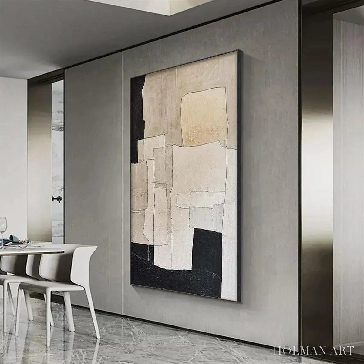 HOLMAN ART Neutral Abstract – Minimalist Abstract Painting in Beige and Black - image 5