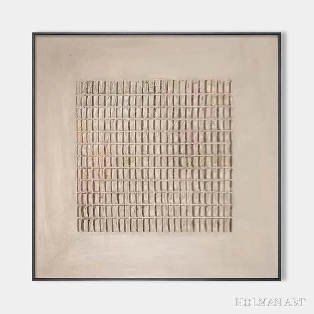 HOLMAN ART Beige Grid – Minimalist Textured Painting in Beige - image 1
