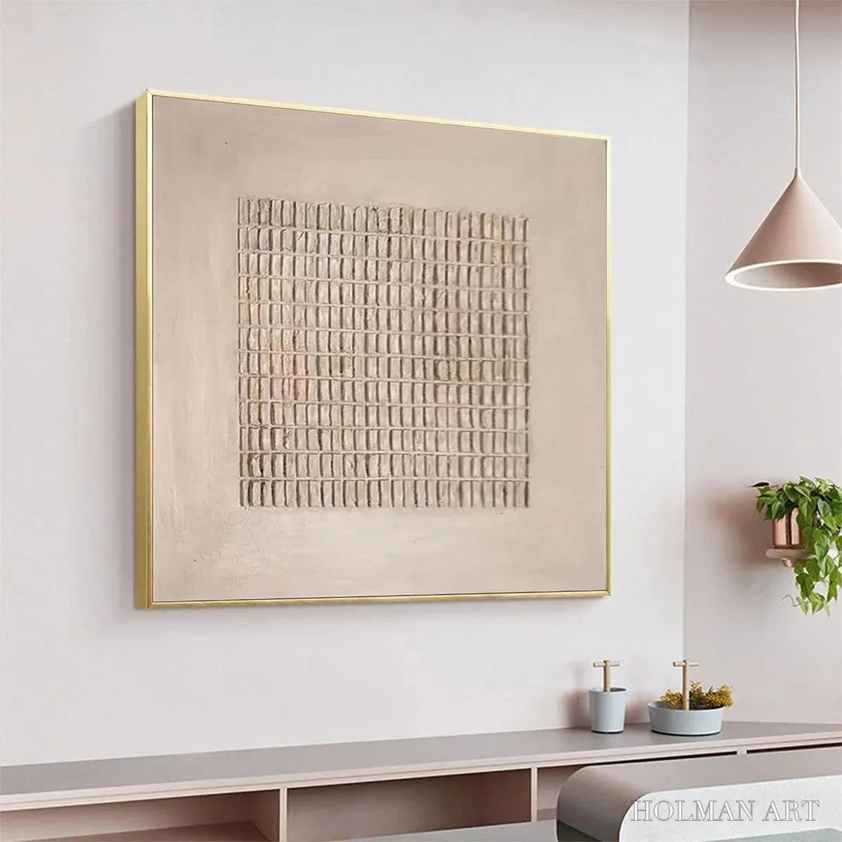 HOLMAN ART Beige Grid – Minimalist Textured Painting in Beige - image 5