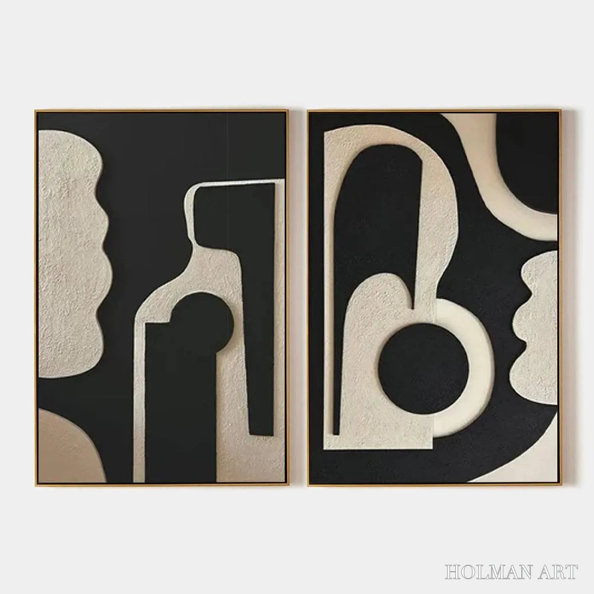 HOLMAN ART Ink Blot Duo – Abstract Painting, Set of 2, Minimalist Decor, Black and White - image 1