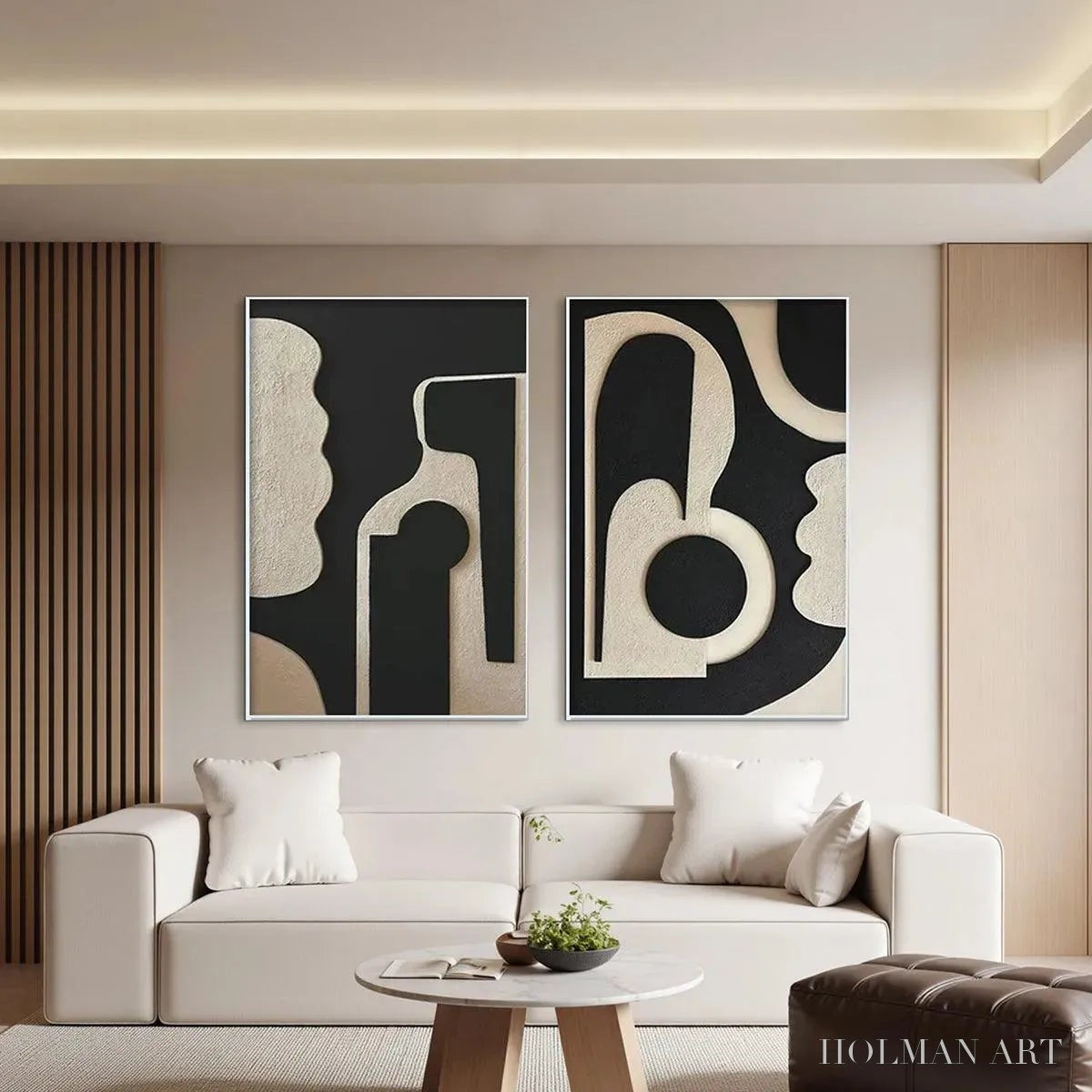 HOLMAN ART Ink Blot Duo – Abstract Painting, Set of 2, Minimalist Decor, Black and White - image 2