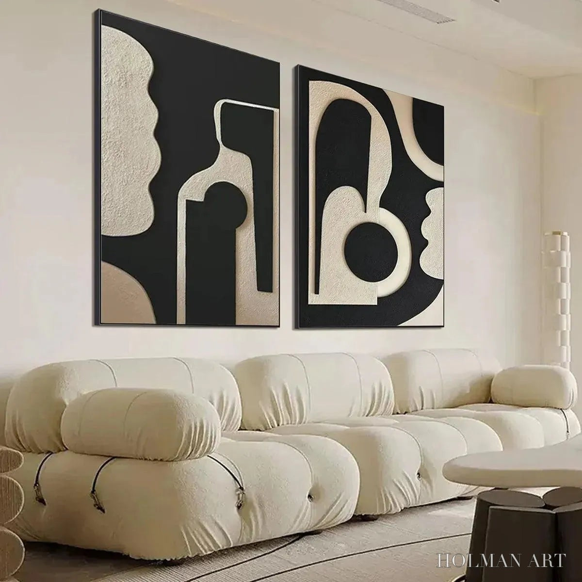 HOLMAN ART Ink Blot Duo – Abstract Painting, Set of 2, Minimalist Decor, Black and White - image 4
