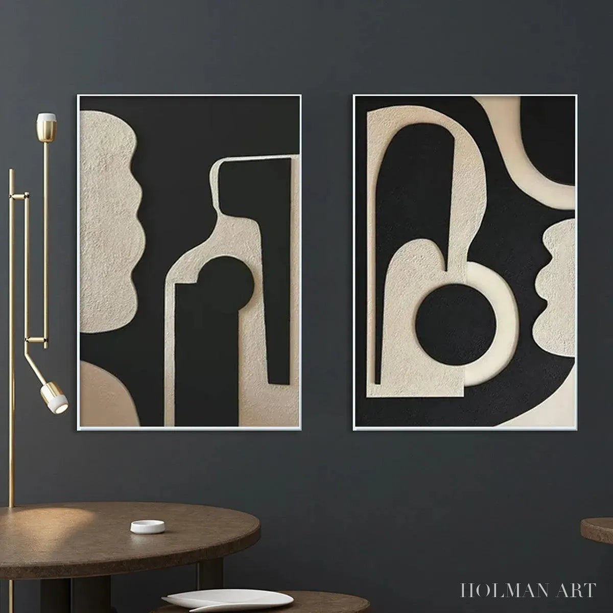 HOLMAN ART Ink Blot Duo – Abstract Painting, Set of 2, Minimalist Decor, Black and White - image 5