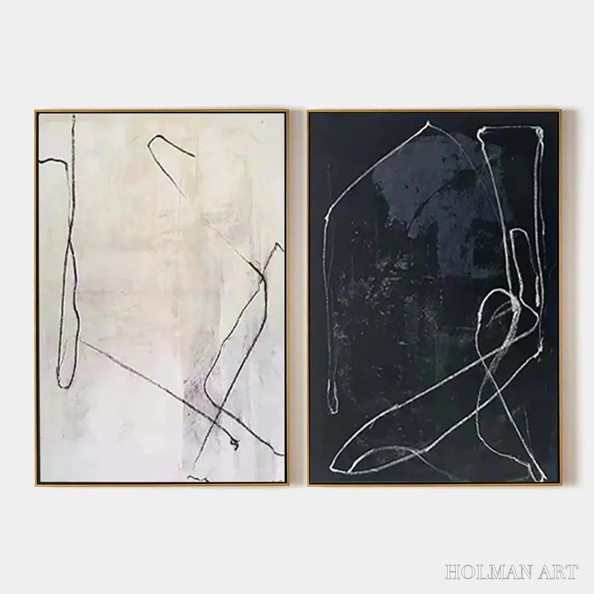 HOLMAN ART Minimalist Abstract Duo – Set of 2 Abstract Paintings in Black and White - image 1