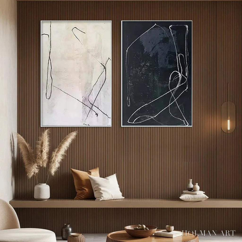 HOLMAN ART Minimalist Abstract Duo – Set of 2 Abstract Paintings in Black and White - image 4