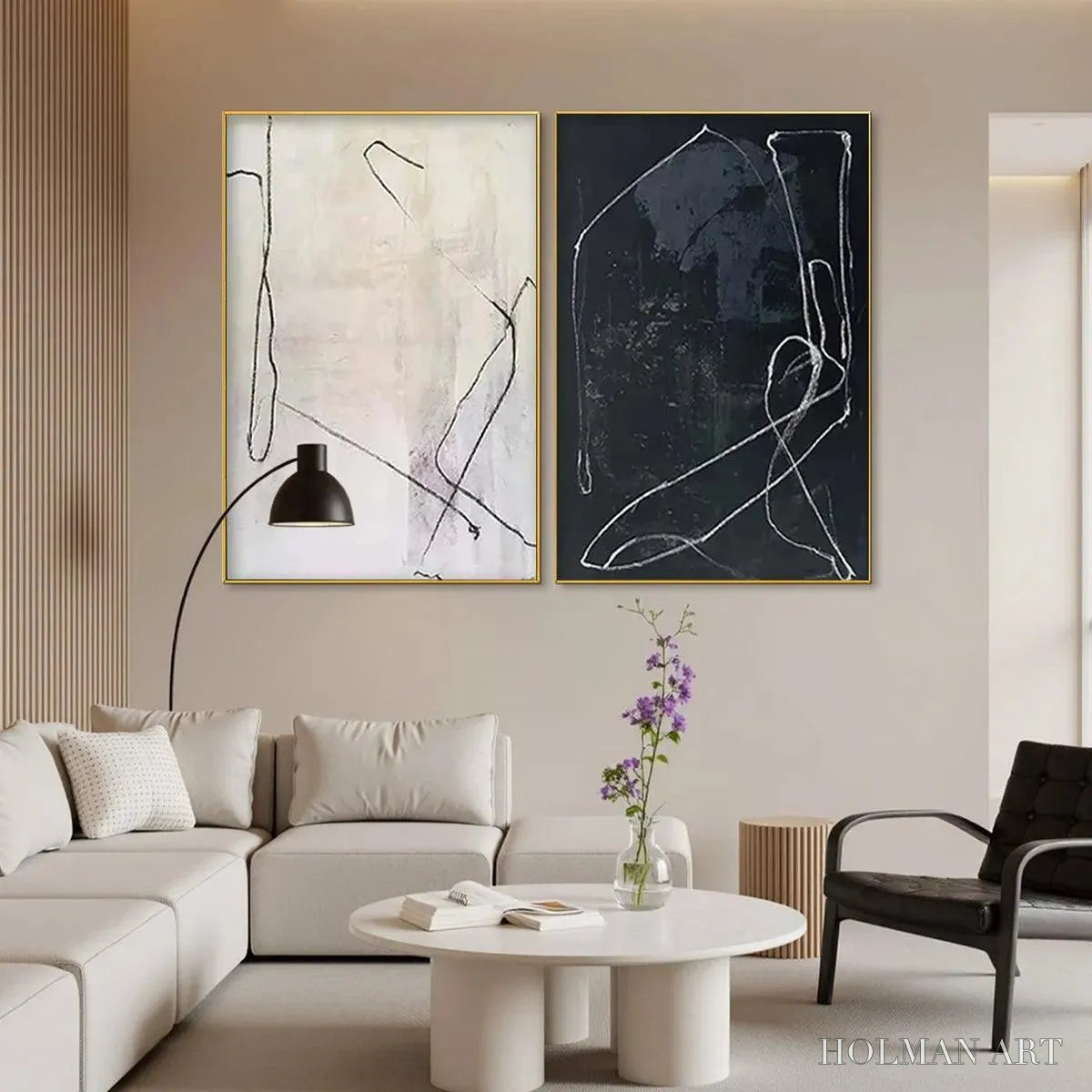 HOLMAN ART Minimalist Abstract Duo – Set of 2 Abstract Paintings in Black and White - image 5