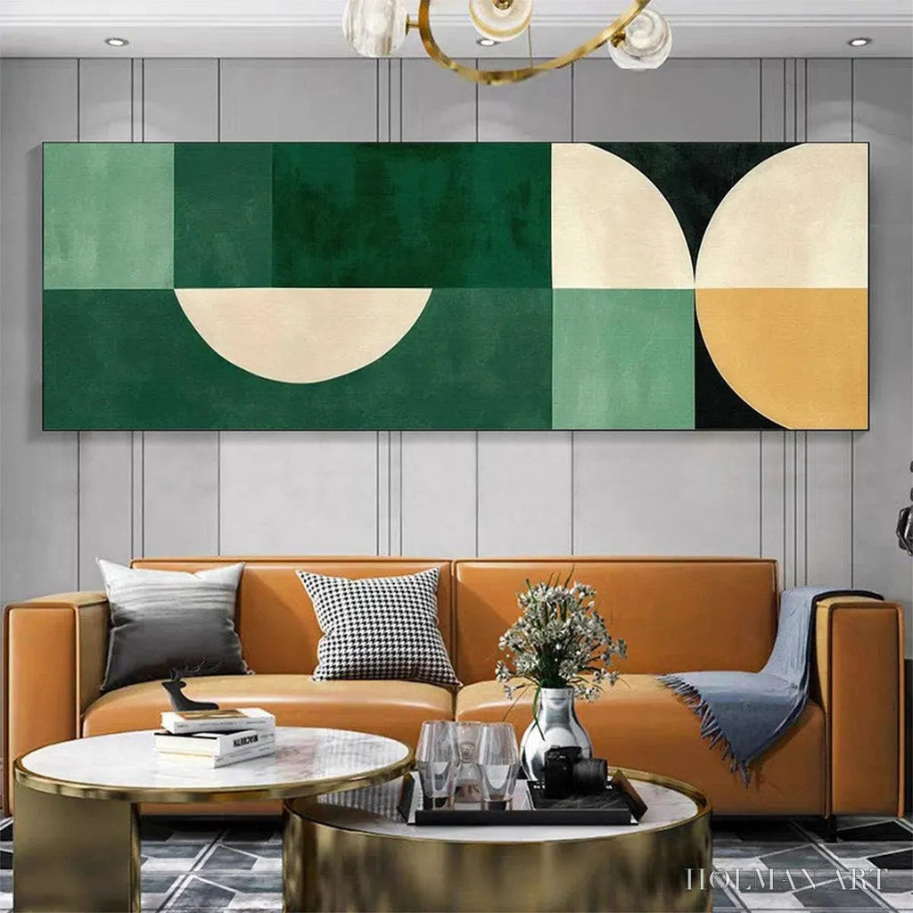 HOLMAN ART Green Geometric Panoramic – Abstract Painting, Panoramic , Minimalist Decor - image 3