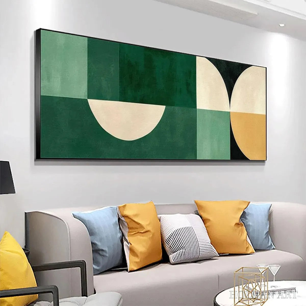 HOLMAN ART Green Geometric Panoramic – Abstract Painting, Panoramic , Minimalist Decor - image 5